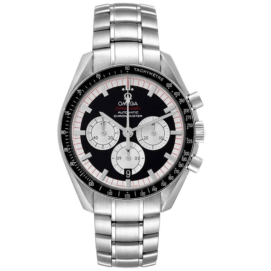 Omega Speedmaster Schumacher Legend Limited Edition Steel Mens Watch 3507.51.00. Automatic self-winding chronograph movement. Stainless steel round case 42.0 mm in diameter. Omega logo on the crown. 