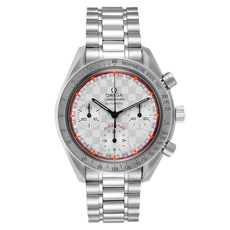 Omega Speedmaster Schumacher Racing Limited Edition Uhr 3517.30.00. Automatisches Uhrwerk mit automatischem Aufzug. Kaliber 3220. Rundes Edelstahlgehäuse mit einem Durchmesser von 39 mm. Lünette aus Edelstahl mit Tachymeterfunktion.