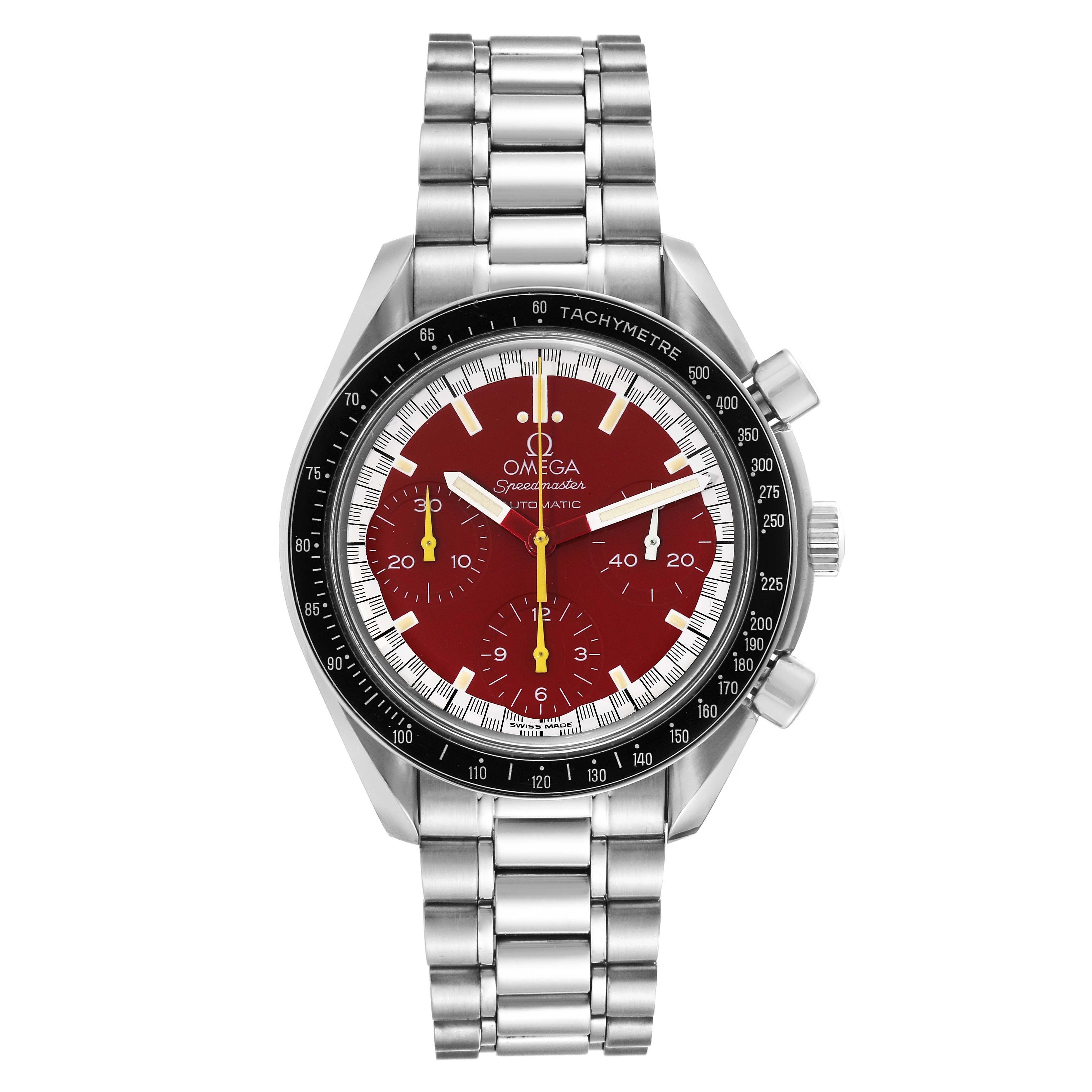 Omega Speedmaster Schumacher Red Dial Steel Mens Watch 3510.61.00 In Excellent Condition For Sale In Atlanta, GA