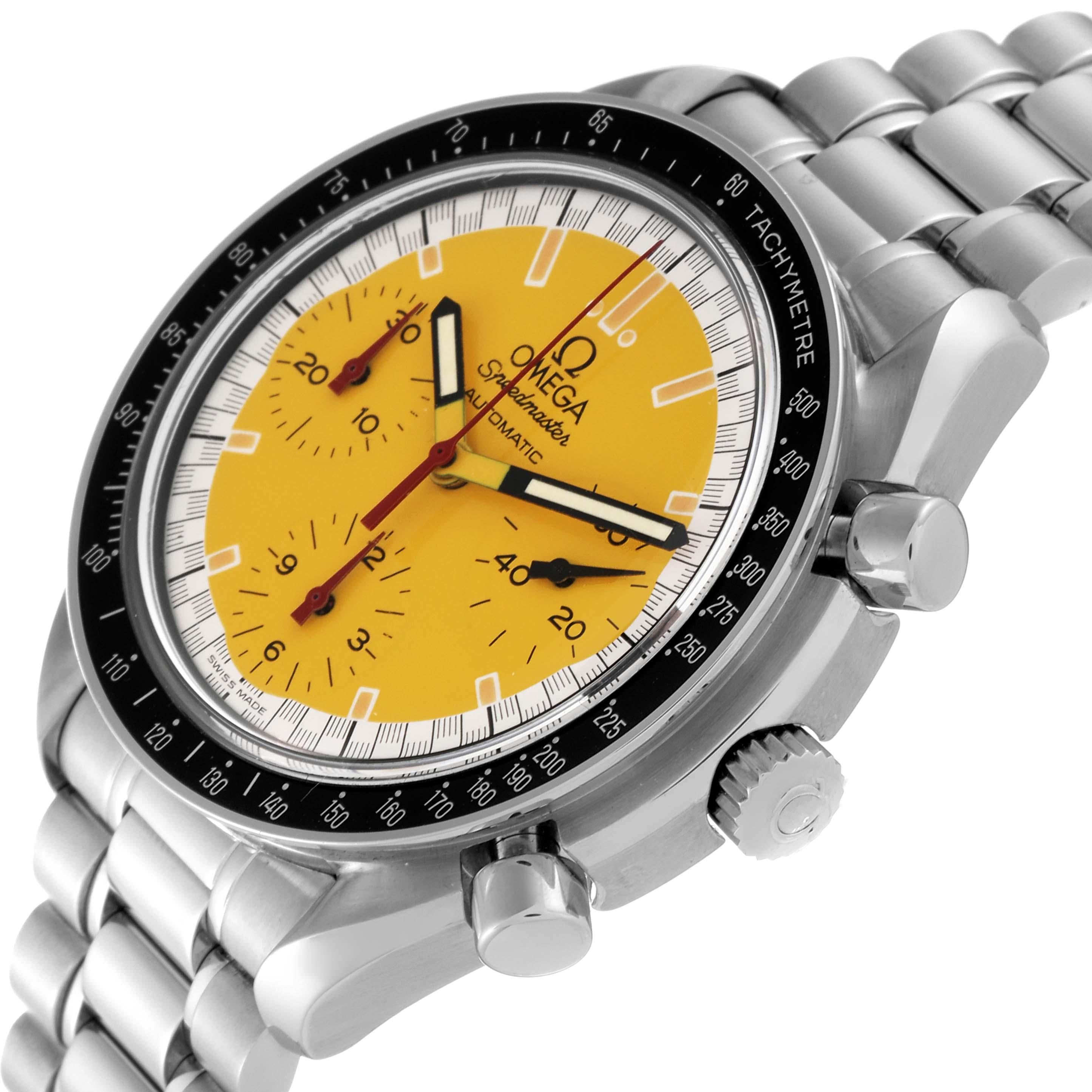 Omega Speedmaster Schumacher Yellow Dial Automatic Steel Mens Watch 3510.12.00 In Excellent Condition For Sale In Atlanta, GA