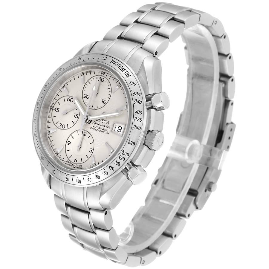 Omega Speedmaster Chronograph Herrenuhr mit silbernem Zifferblatt 3211.30,00 Boxkarte im Angebot 1