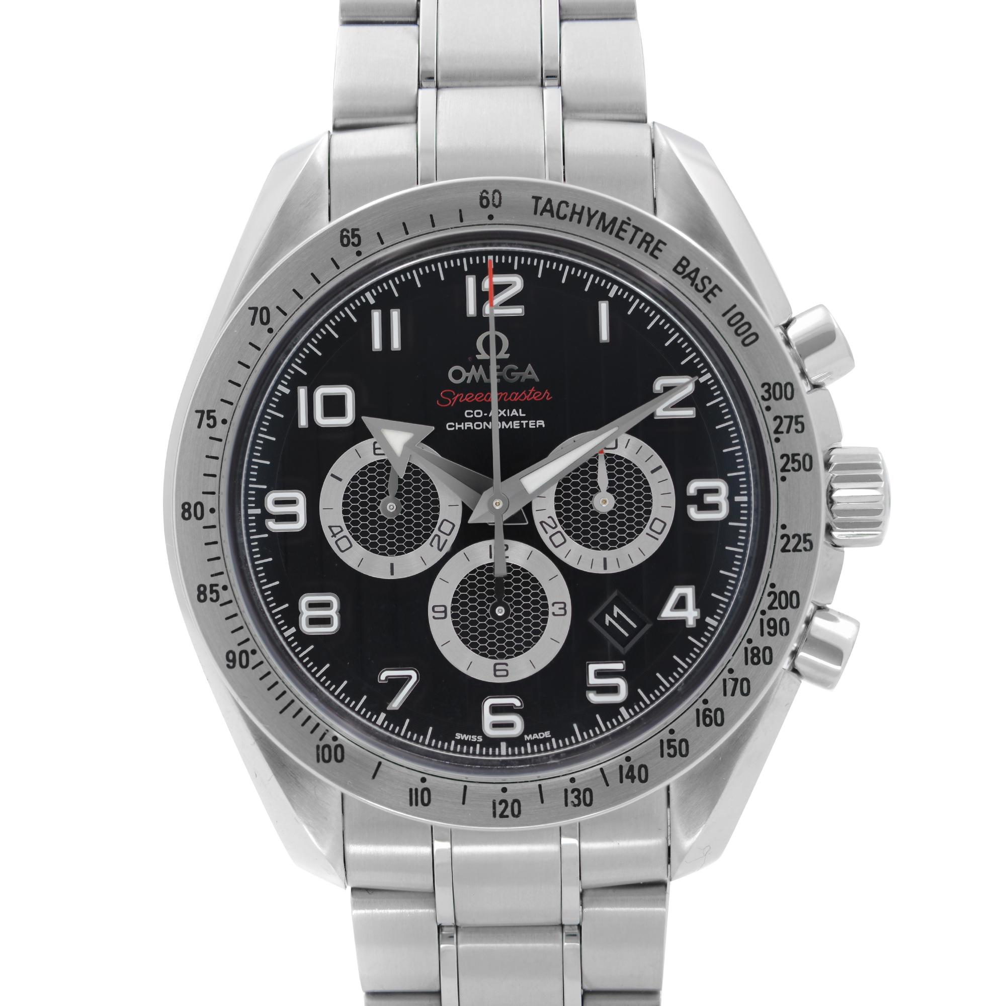 Store Display Omega Speedmaster 44mm Steel Black Dial Automatic Mens Watch 32110445001001. This Beautiful Timepiece is Powered by Mechanical (Automatic) Movement And Features: Round Stainless Steel Case and Bracelet, Fixed Stainless Steel Bezel Set