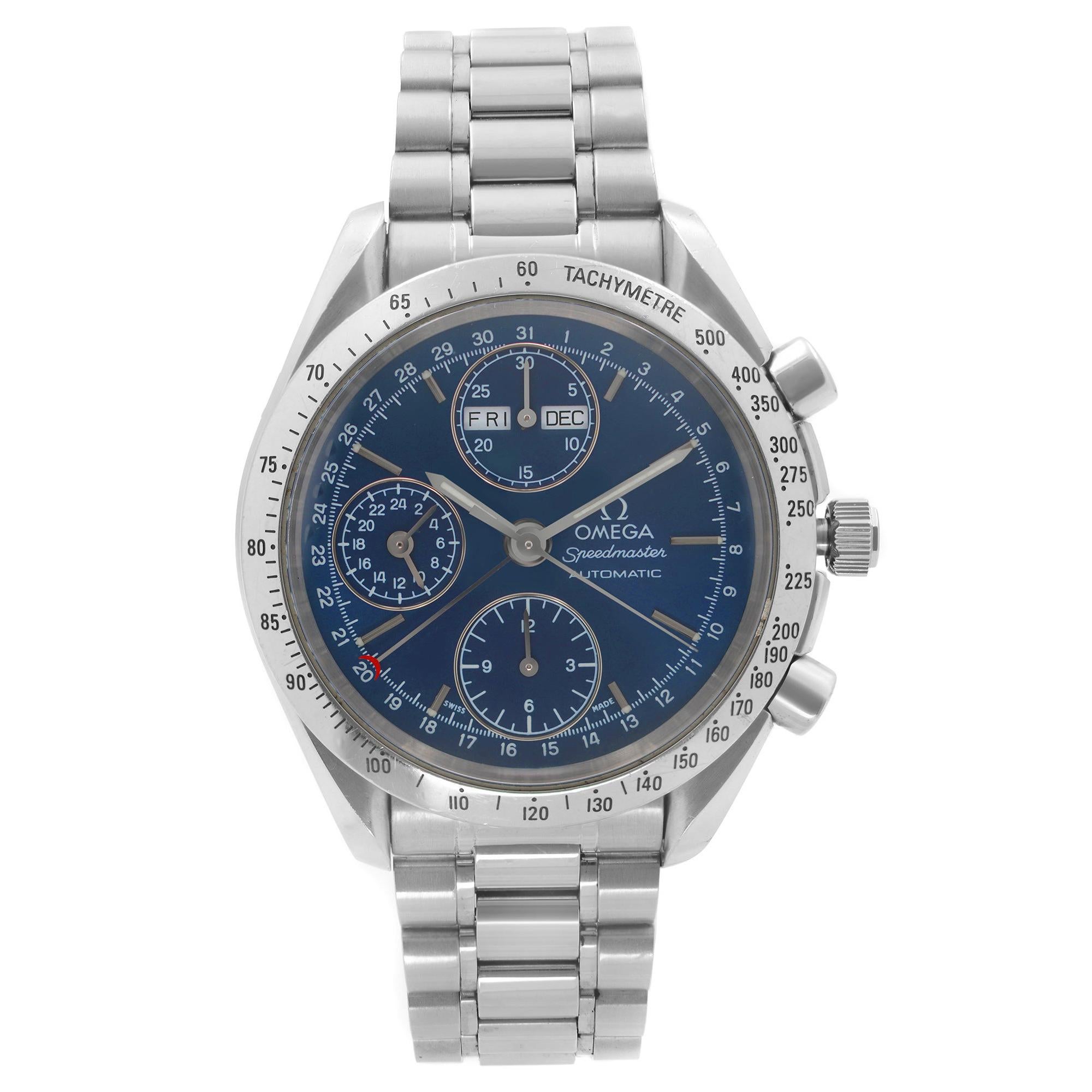Omega Speedmaster Steel Chronograph Blue Dial Automatic Mens Watch 3521.80.00 For Sale