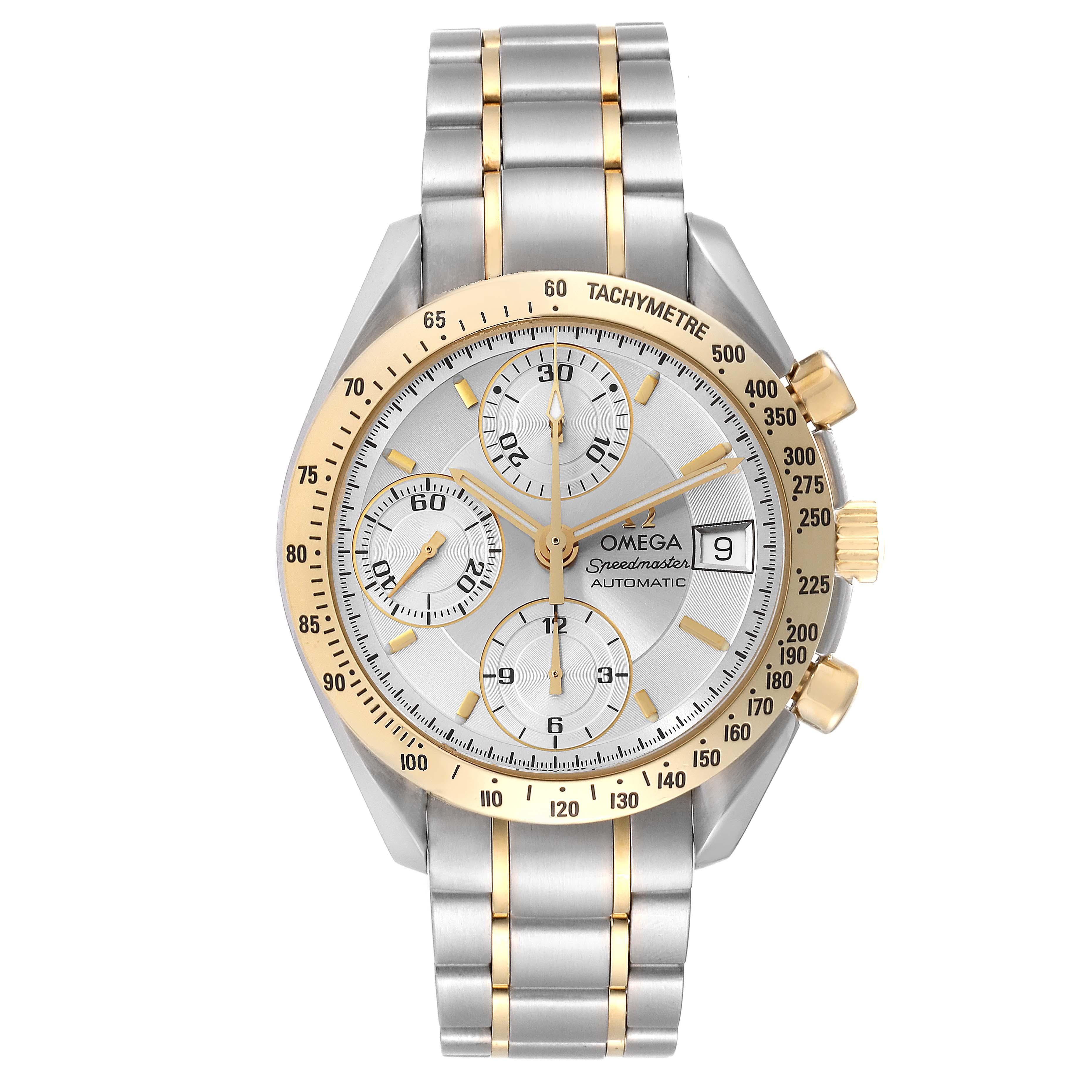 Omega Speedmaster Steel Yellow Gold Automatic Mens Watch 3313.30.00. Automatic self-winding automatic chronograph movement. Stainless steel and 18k yellow gold round case 39.0 mm in diameter. 18k yellow gold bezel with tachymeter function.