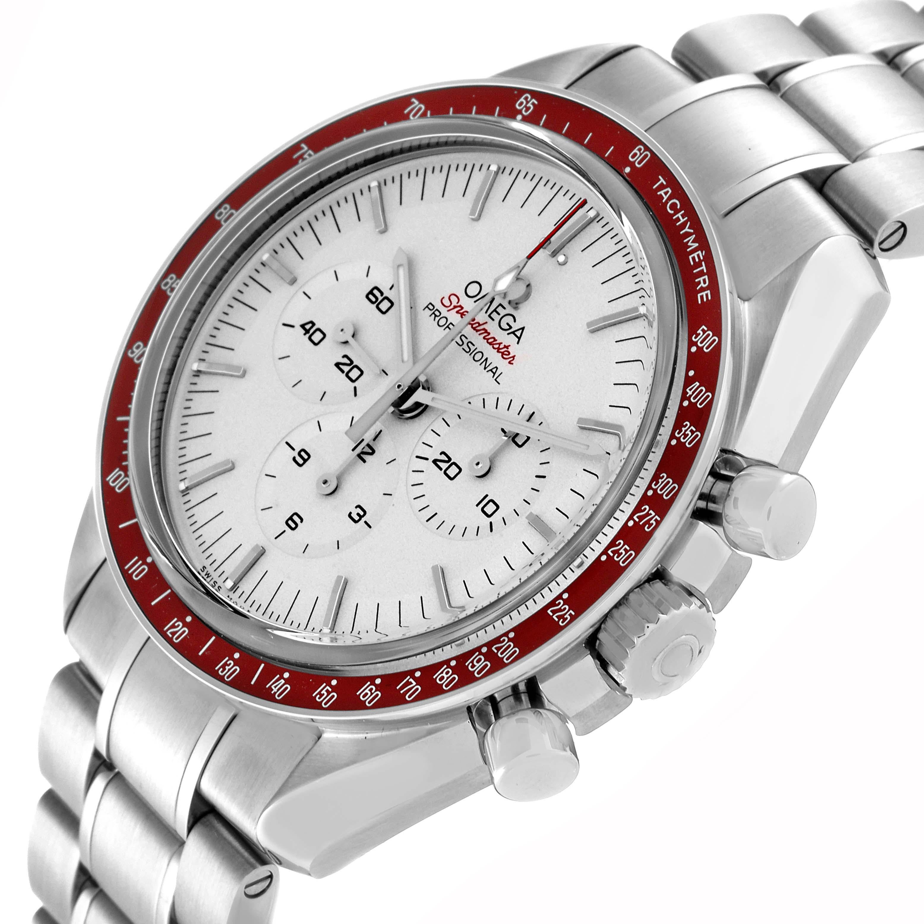 Omega Speedmaster Tokyo 2020 Olympics LE Mens Watch 522.30.42.30.06.001 Unworn. Manual winding chronograph movement. Stainless steel round case 42.0 mm in diameter. Case back engraved with Tokyo Olympics 2020 logo. Stainless steel bezel with red