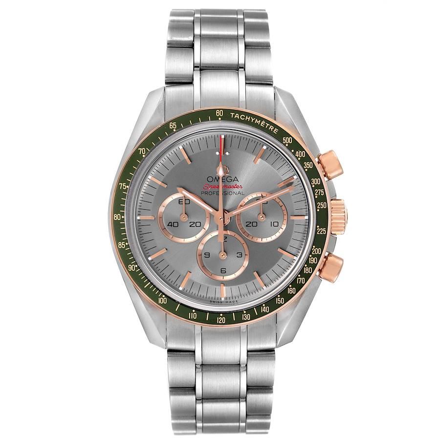 Omega Speedmaster Tokyo 2020 Olympics LE Watch 522.20.42.30.06.001 Unworn. Manual winding chronograph movement. Stainless steel round case 42.0 mm in diameter. 18k rose gold bezel with green aluminium tachymeter insert. Scratch resistant sapphire