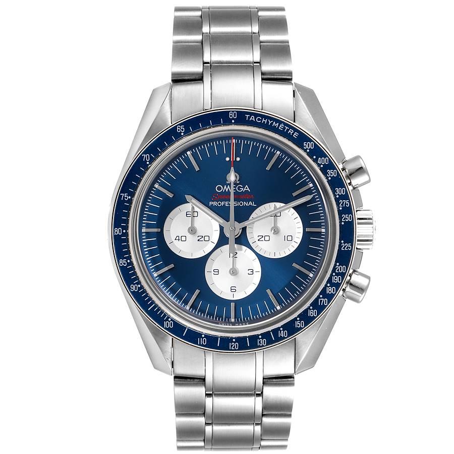 Omega Speedmaster Tokyo 2020 Olympics LE Watch 522.30.42.30.03.001 Box Card. Manual winding chronograph movement. Stainless steel round case 42.0 mm in diameter. Stainless steel bezel with blue aluminium tachymeter insert. Scratch resistant sapphire