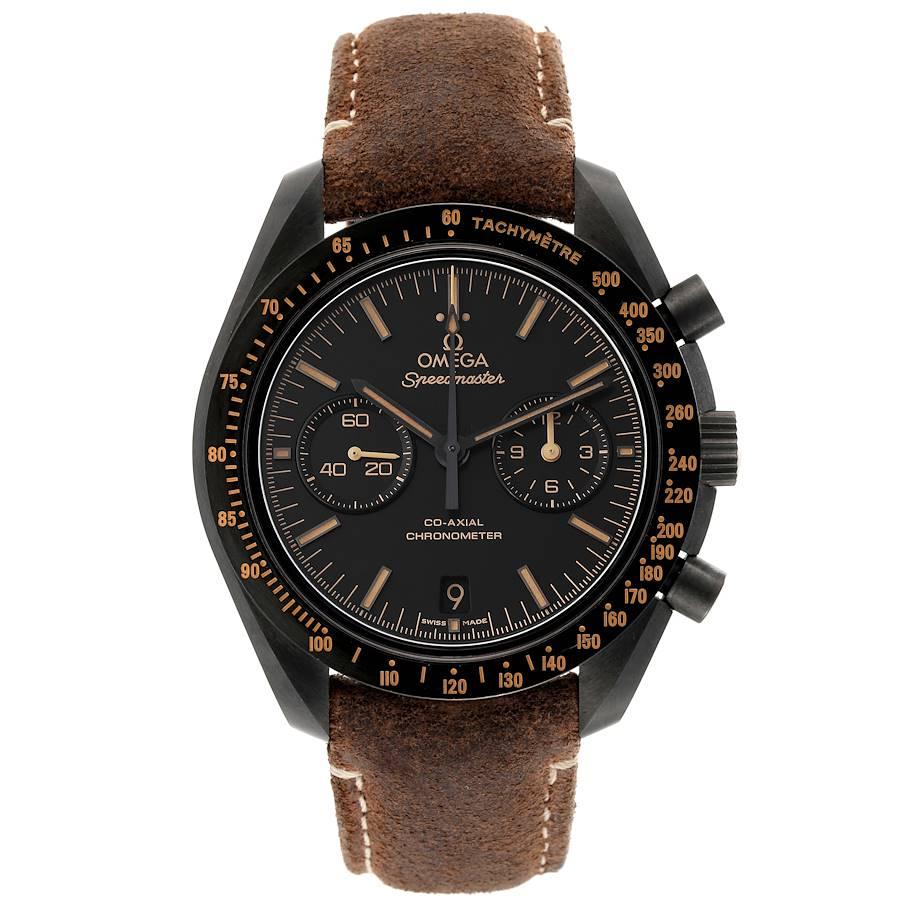 Omega Speedmaster Vintage Dark Side MoonWatch 311.92.44.51.01.006 Box Card. Authomatic Self-winding chronograph movement with column wheel mechanism and Co-Axial escapement. Silicon balance-spring on free sprung-balance, 2 barrels mounted in series,