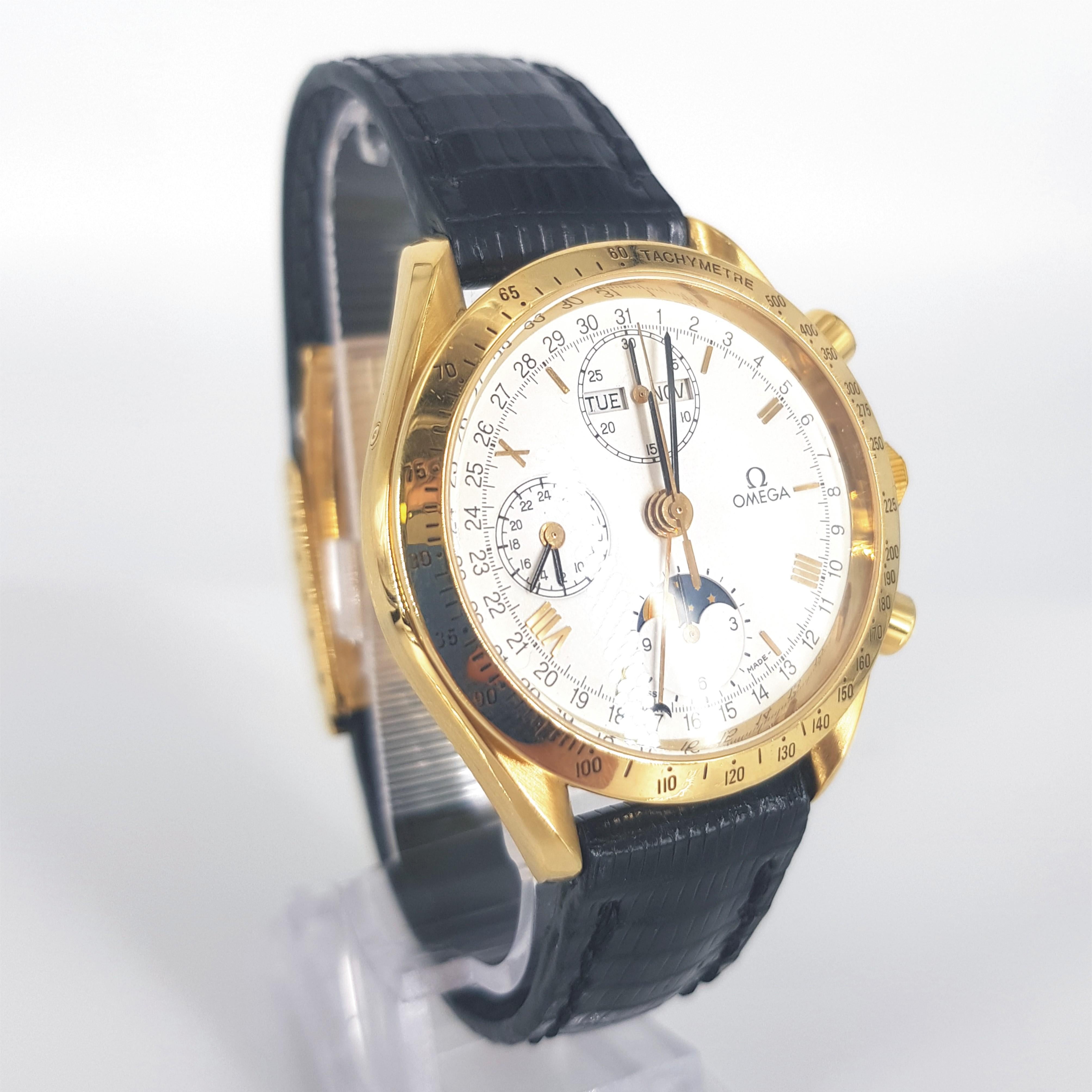 GENDER:  Male

MOVEMENT: Automatic

CASE MATERIAL: 18ct Gold

DIAL:    38mm

STRAP: 56mm

BRACELET MATERIAL: Leather

DIAL TYPE: White

CONDITION: 9/10

BOX – No

PAPERS – No