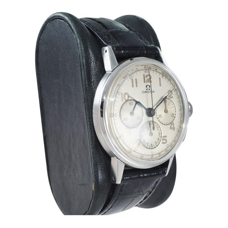 Art Deco Omega Stainless Steel 3 Register Chronograph Manual Wind, circa 1940s