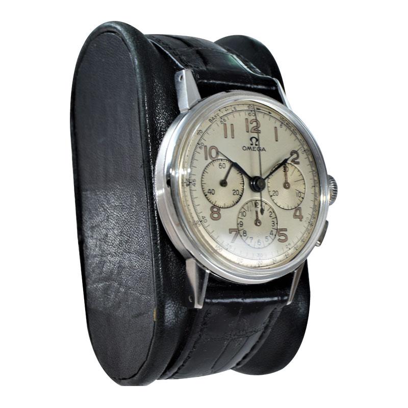 Omega Stainless Steel 3 Register Chronograph Manual Wind, circa 1940s In Excellent Condition In Long Beach, CA