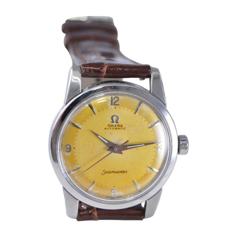 Omega Stainless Steel Automatic from 1950s with Original Patinated Dial For Sale 3