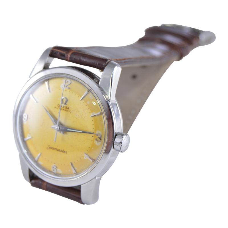 Omega Stainless Steel Automatic from 1950s with Original Patinated Dial For Sale 4