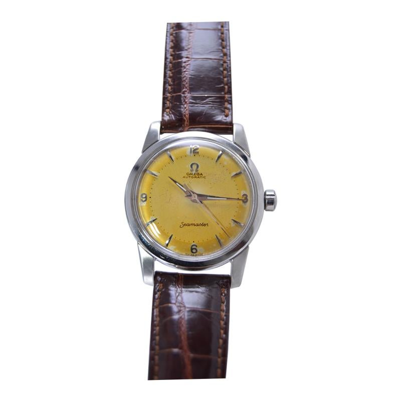 Omega Stainless Steel Automatic from 1950s with Original Patinated Dial For Sale 5
