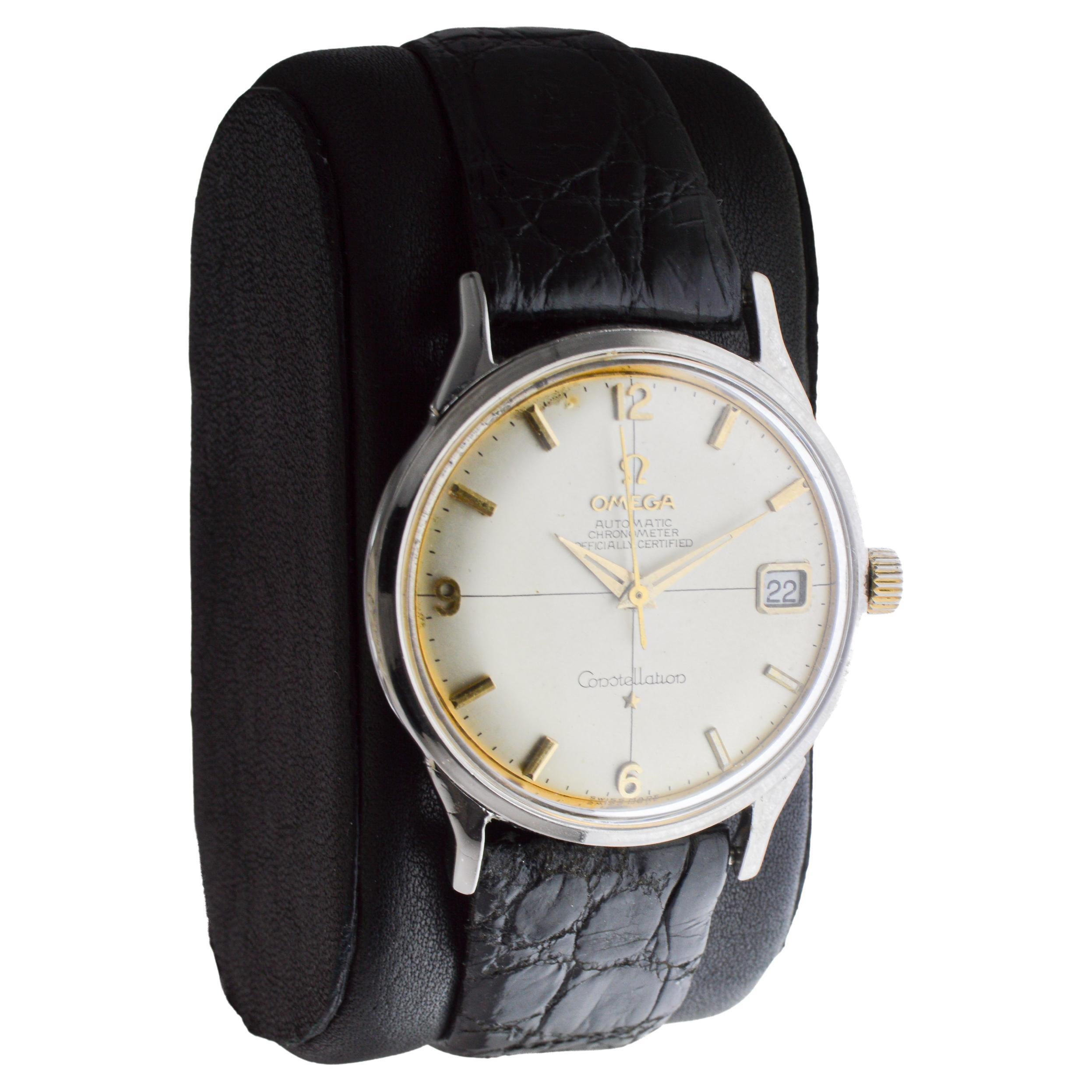 Art Déco Orologio Omega Constellation Automatic in acciaio inossidabile degli anni '50 circa in vendita