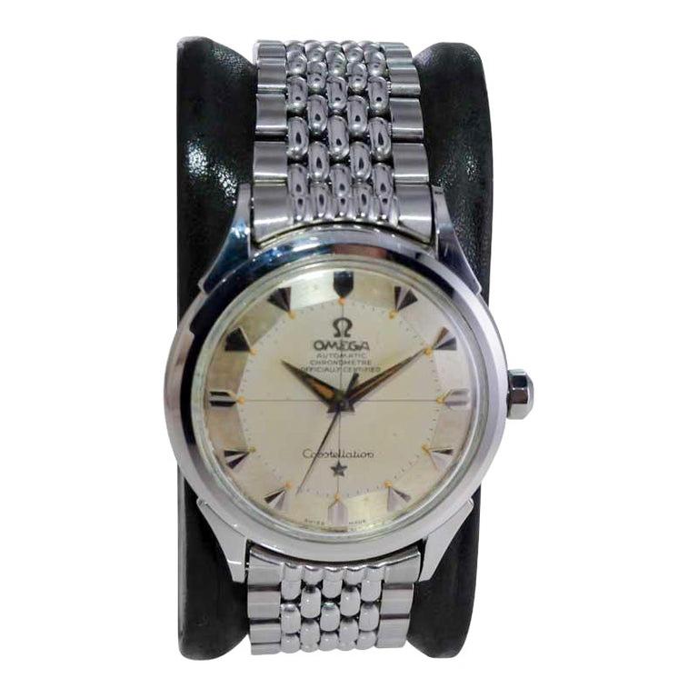 Modernist Omega Stainless Steel Constellation with Original Dial circa 50 / 60's For Sale