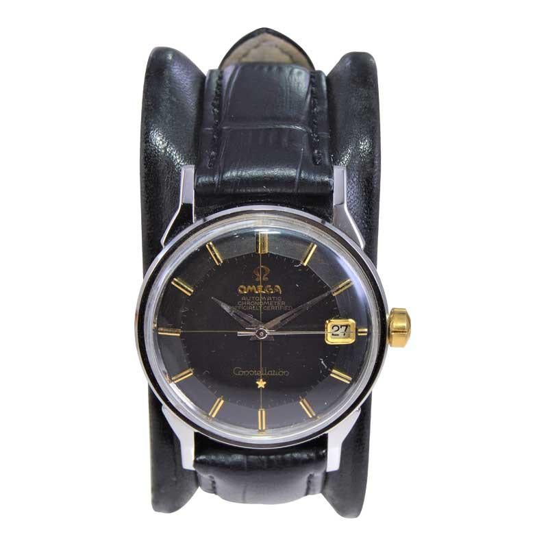 FACTORY / HOUSE: Omega Watch Company
STYLE / REFERENCE: Constellation / 6250
METAL / MATERIAL: Stainless Steel
CIRCA / YEAR: Mid 1966
DIMENSIONS / SIZE: 43mm x 34mm
MOVEMENT / CALIBER: Manual Winding / 24 Jewels / Cal.561
DIAL / HANDS: Original
