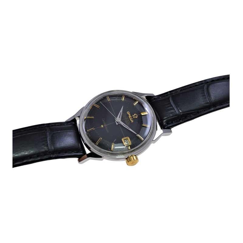 Women's or Men's Omega Stainless Steel Constellation with Rare Original Black Gilt Dial from 1966