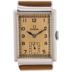 Vintage Omega Stainless Steel Hooded Lug manual wind Wristwatch, circa 1939