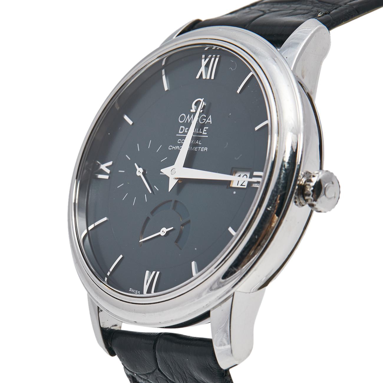 Omega Stainless Steel Leather De Ville 424.13.40.21.03.001 Men's Wristwatch 39mm 1