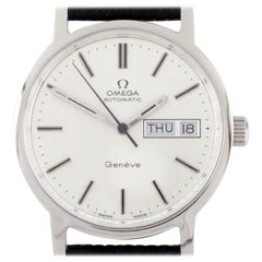 Omega Montre automatique Genève en acier inoxydable pour hommes avec jour et date #1022