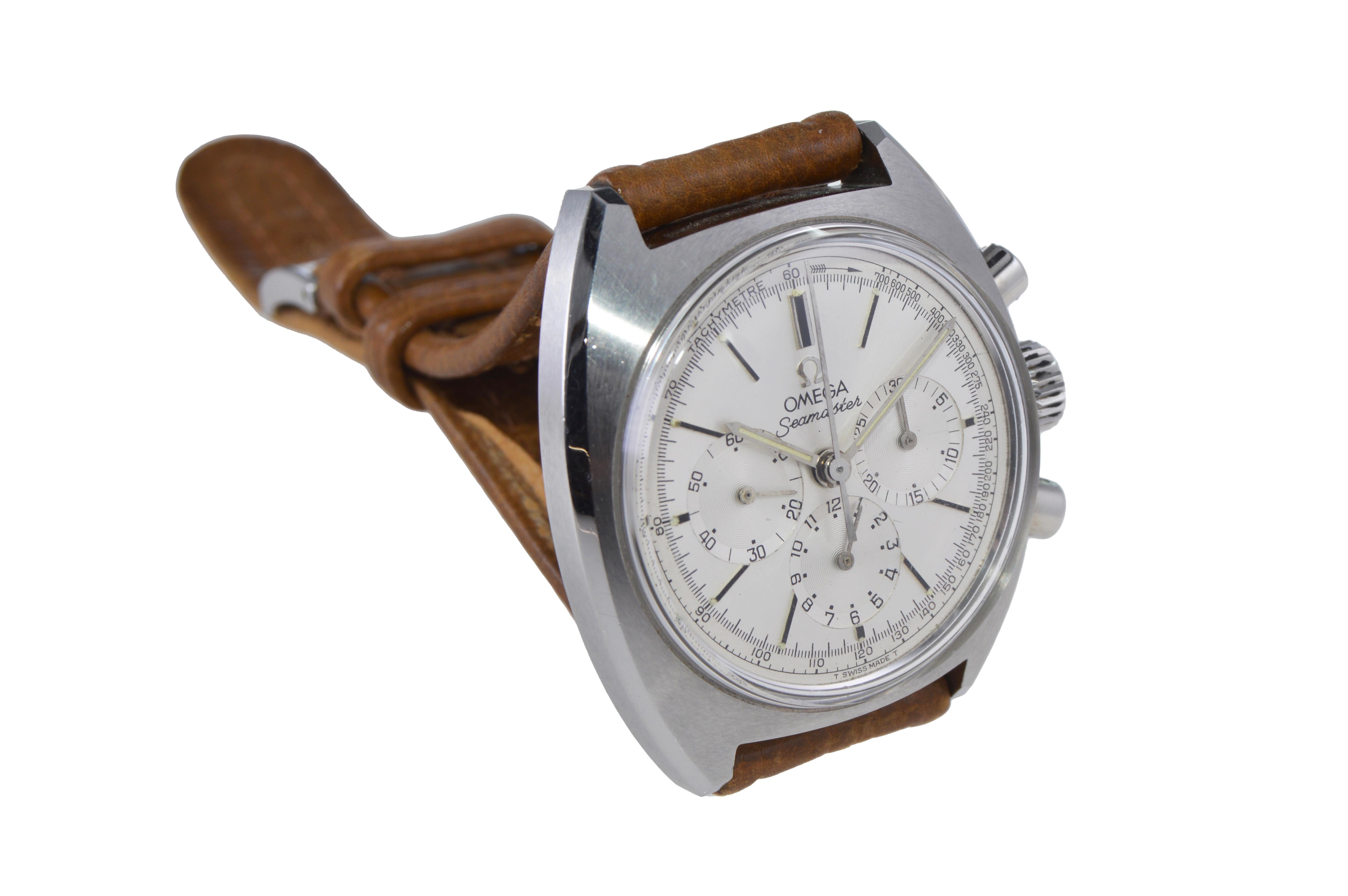 Modernist Omega Stainless Steel Seamaster Chronograph Cal 321 Manual Watch, 1960's For Sale