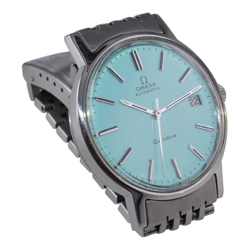 Modernist Omega Stainless Steel with Custom Tiffany Blue Dial from the 1970's