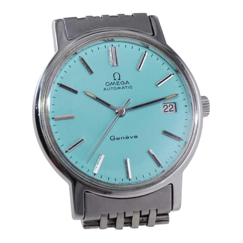Omega Stainless Steel with Custom Tiffany Blue Dial from the 1970's In Excellent Condition In Long Beach, CA