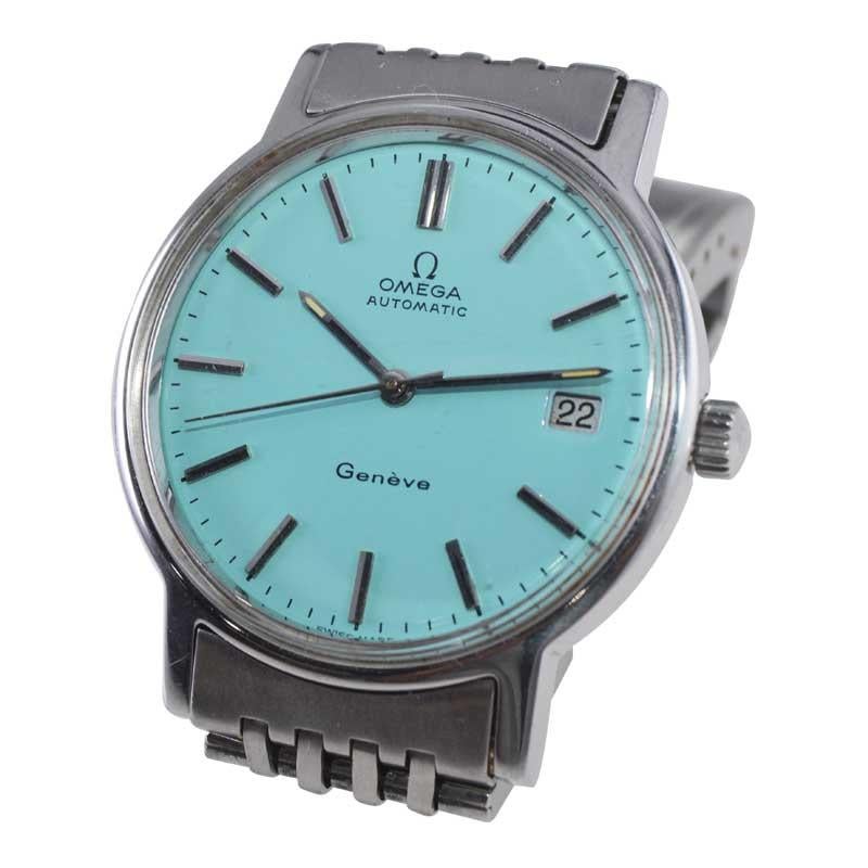 Women's or Men's Omega Stainless Steel with Custom Tiffany Blue Dial from the 1970's