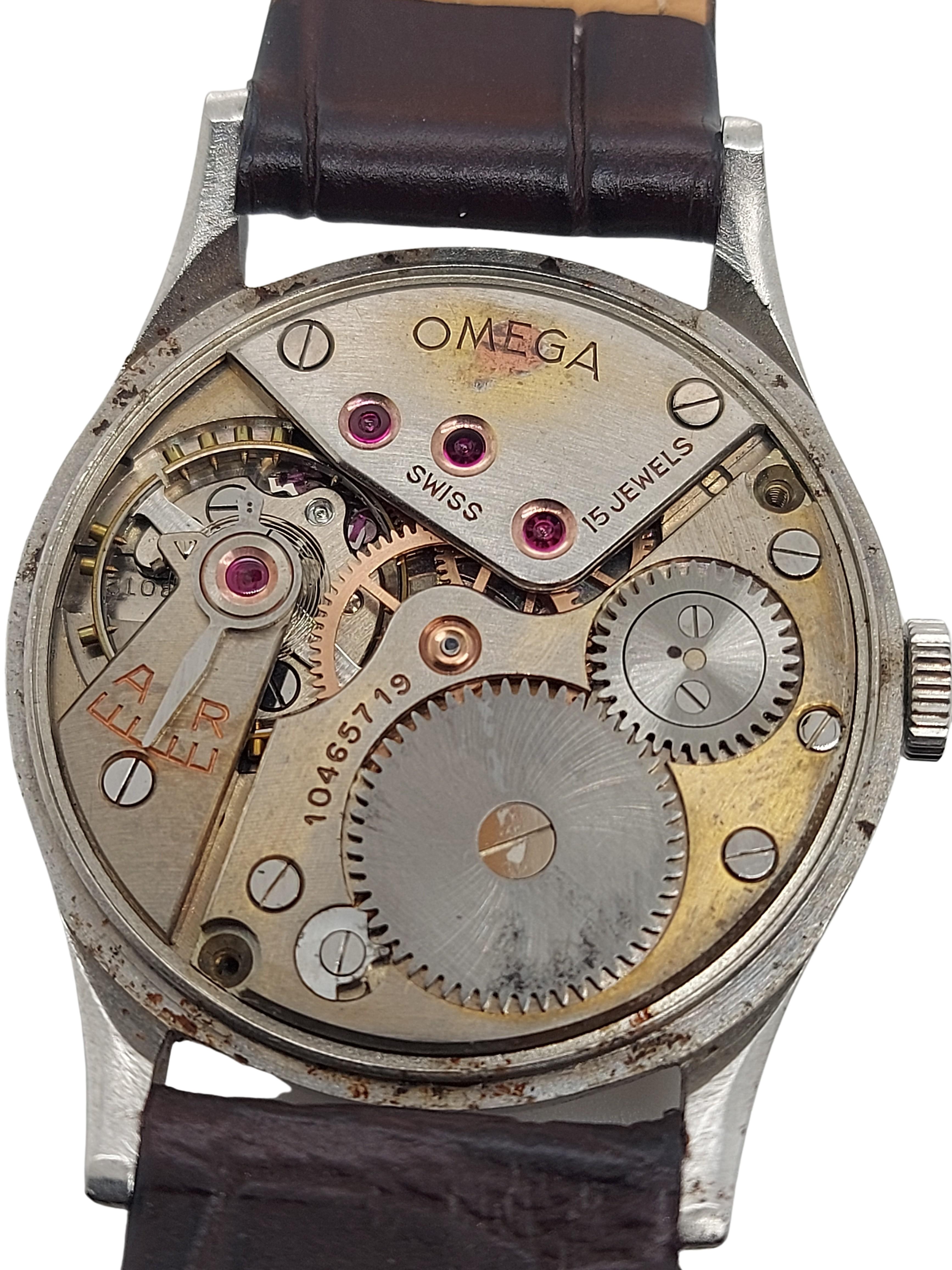 Omega Edelstahl-Armbanduhr, Handaufzug, Cal 30T2 im Angebot 7