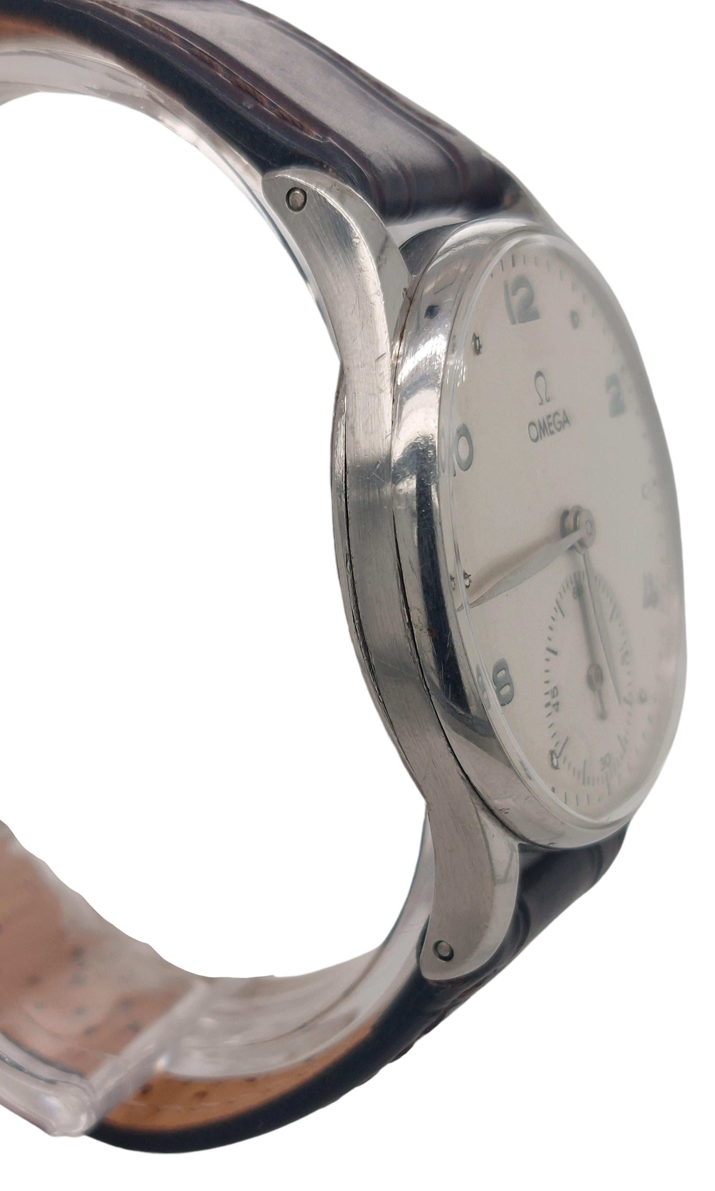 Omega Edelstahl-Armbanduhr, Handaufzug, Cal 30T2 im Angebot 3