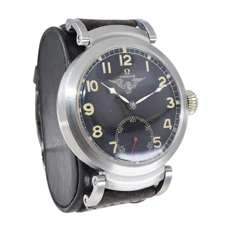 Men's Omega Steel Custom Cased Oversized Wrist Watch Movement from 1900's For Sale