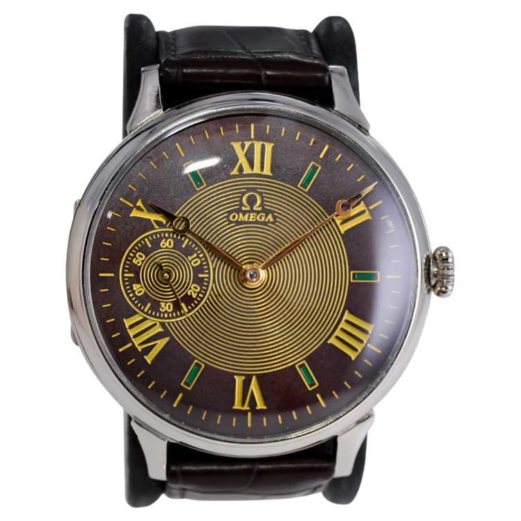 Omega Stahl überdimensioniert 1920er Jahre Armbanduhr mit außergewöhnlichen Zifferblatt