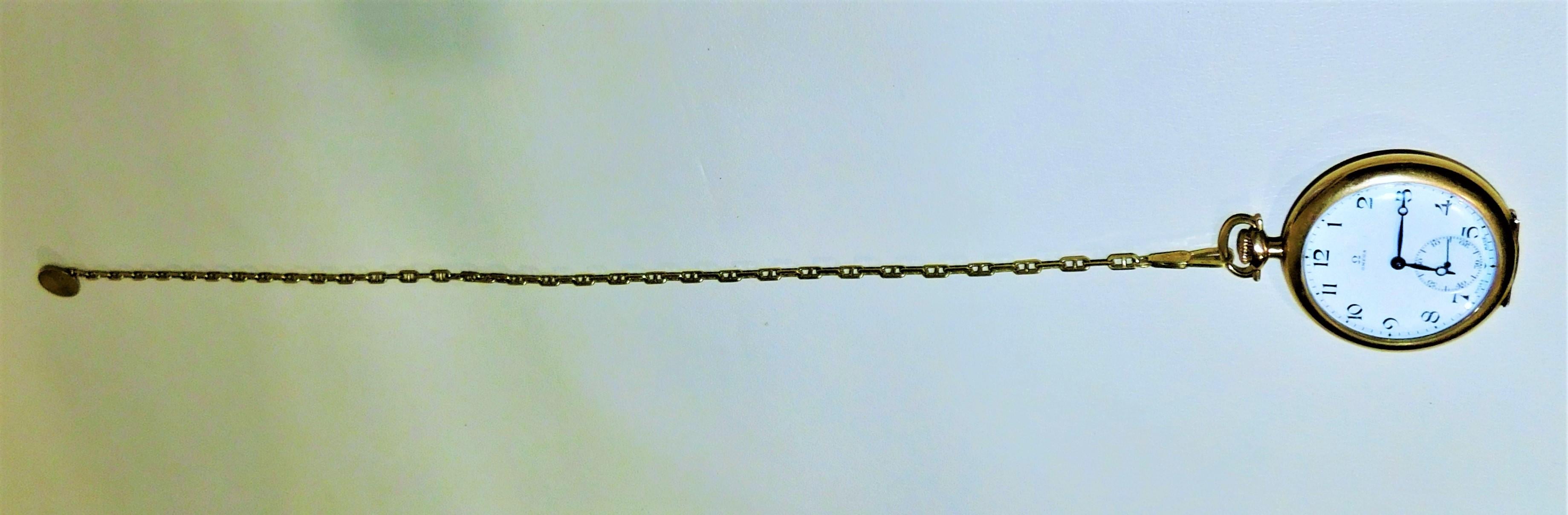 Omega Swiss 1916 14-Karat, 17 Jeweled Gold Pocket Watch and Chain Fob 5