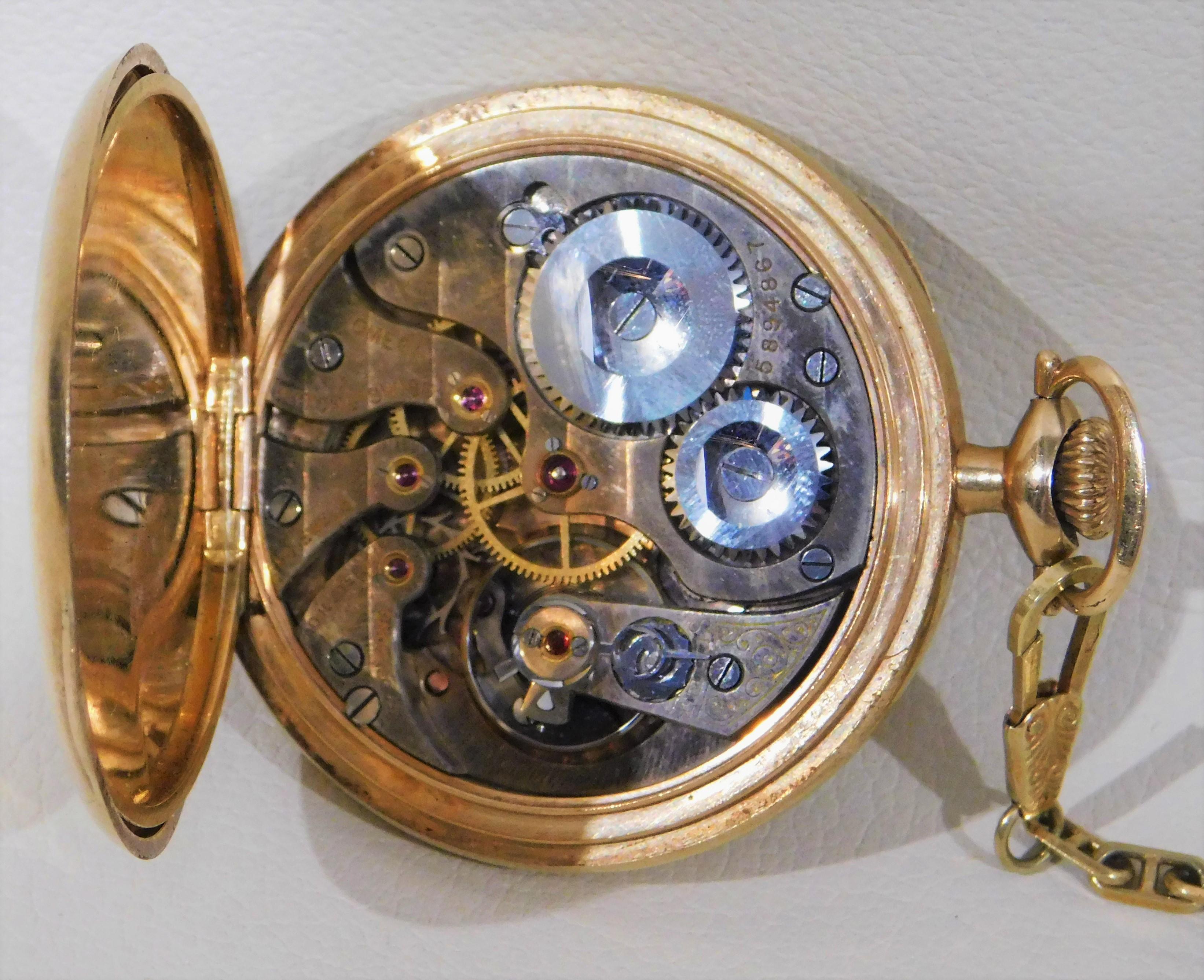 Omega Swiss 1916 14-Karat, 17 Jeweled Gold Pocket Watch and Chain Fob 7