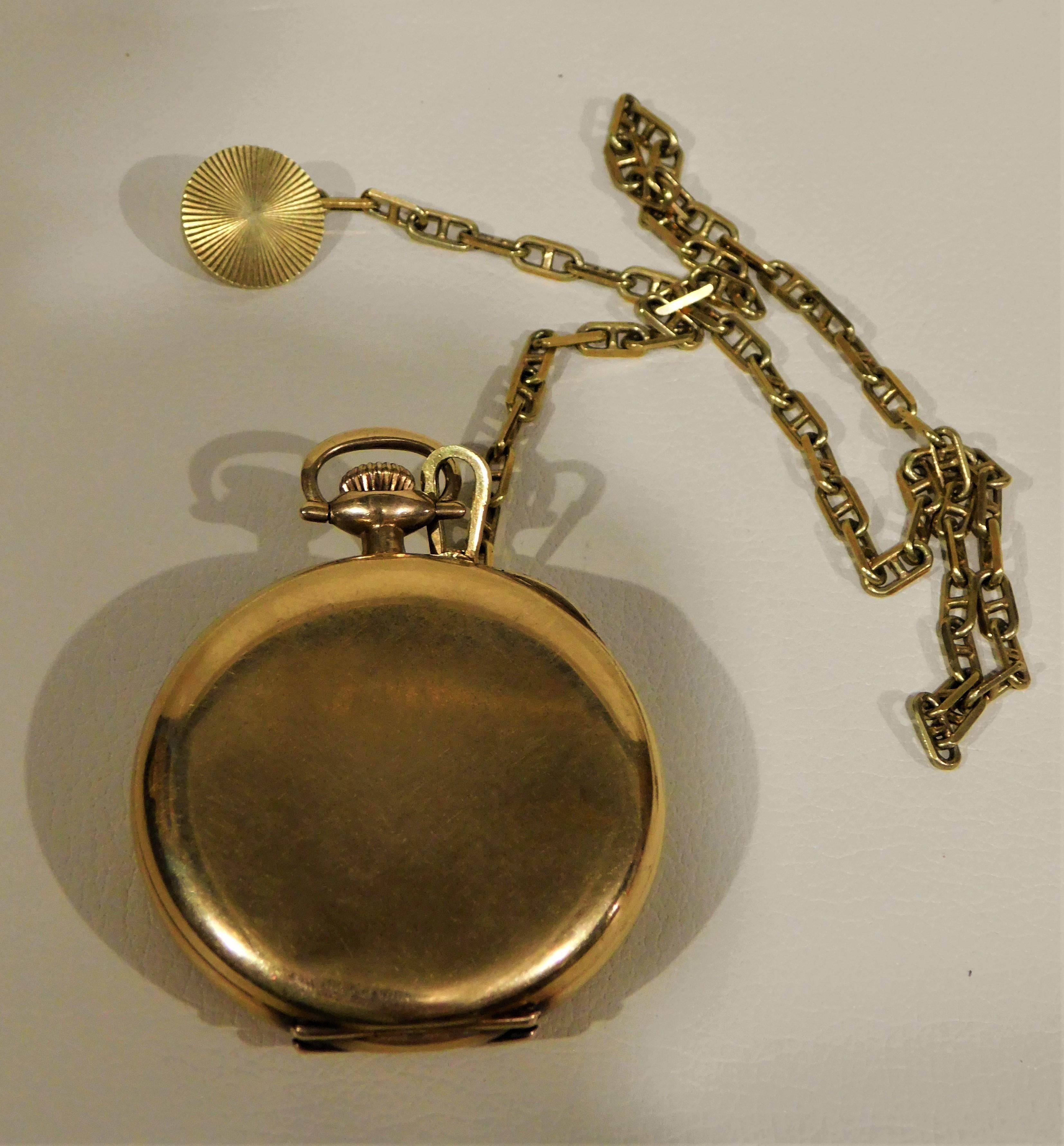 Omega Swiss 1916 14-Karat, 17 Jeweled Gold Pocket Watch and Chain Fob 2