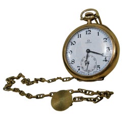 Antique Omega Swiss 1916 14-Karat, 17 Jeweled Gold Pocket Watch and Chain Fob