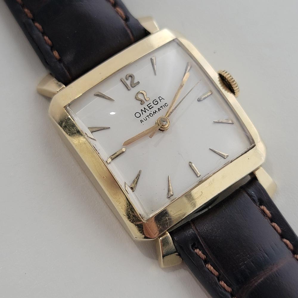 Omega Tank C6254 14k Gold Filled 28mm Mens Vintage Automatic 1950s RA585 In Excellent Condition For Sale In Beverly Hills, CA