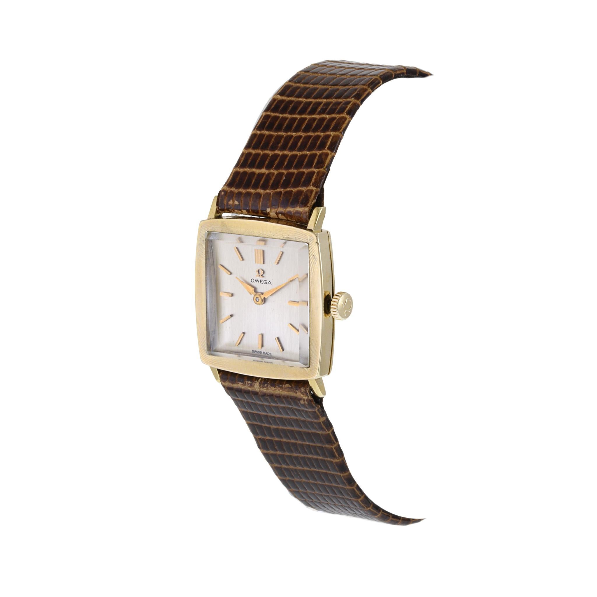 Retro Omega Tank Watch 14K Yellow Gold For Sale