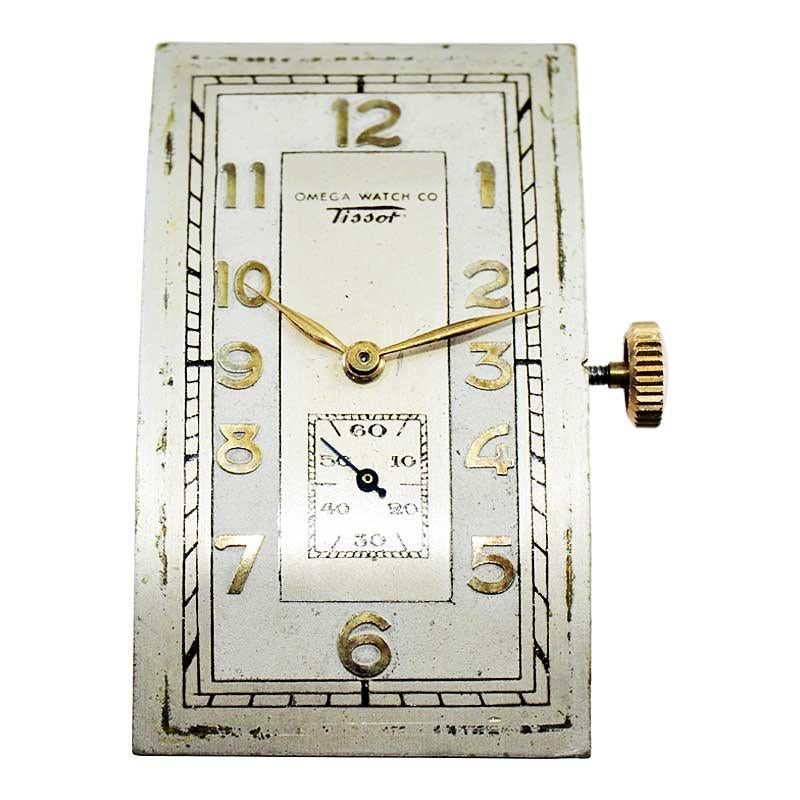 Omega / Tissot Art Deco Yellow Gold Filled Rare Watch with Original Dial, 1930s For Sale 4