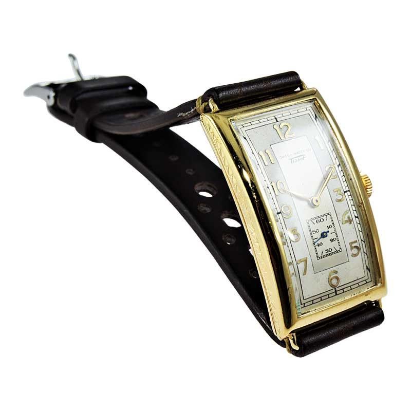 Women's or Men's Omega / Tissot Art Deco Yellow Gold Filled Rare Watch with Original Dial, 1930s For Sale