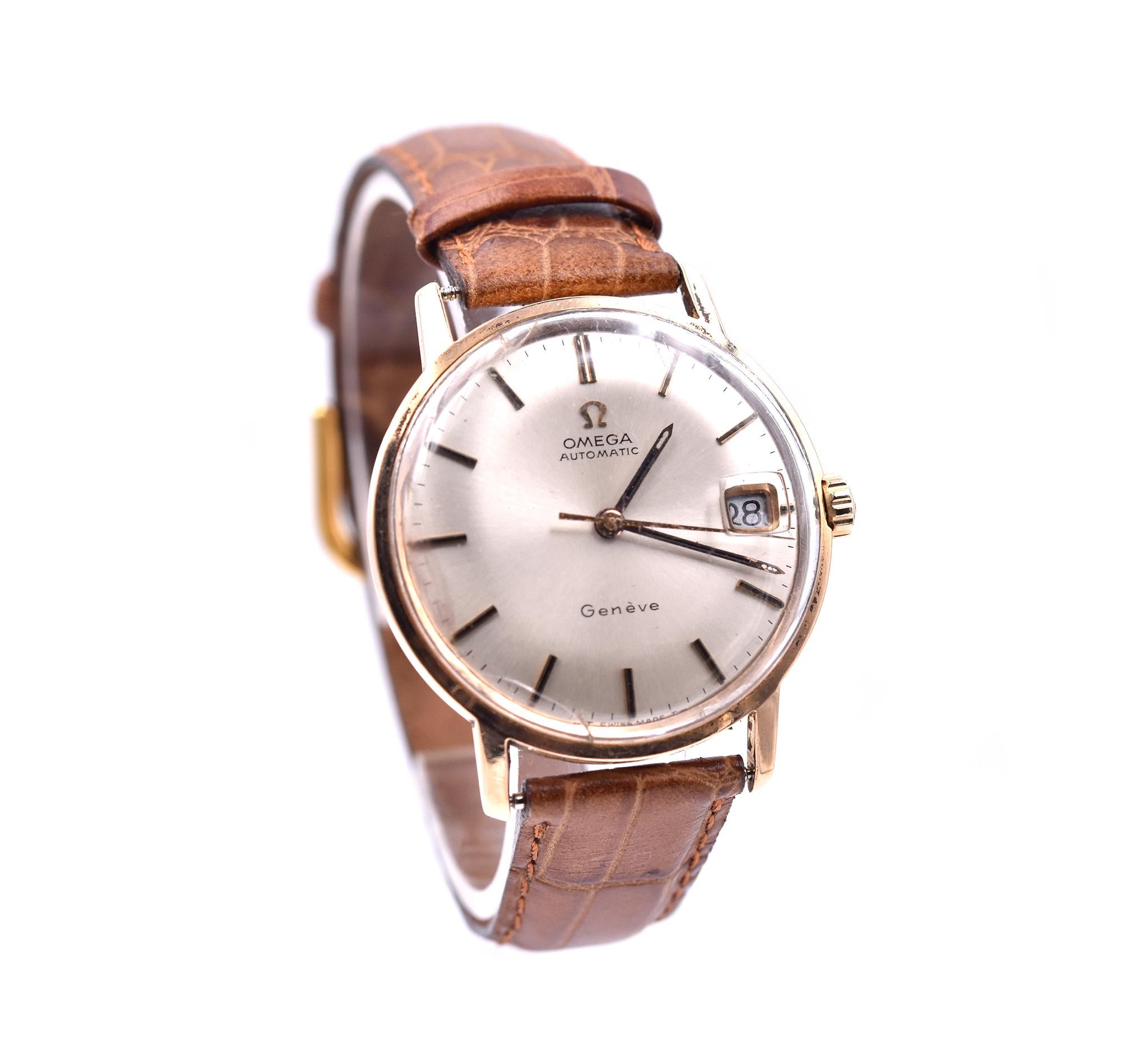 Brand: Omega
Movement: automatic
Function: hours, minutes, seconds, date
Case: 33mm case, sapphire crystal, screw down crown,
Band: brown leather strap with buckle
Dial: silver stick dial
Movement Serial #: 26395XXX
Casse Reference #: 166037


No