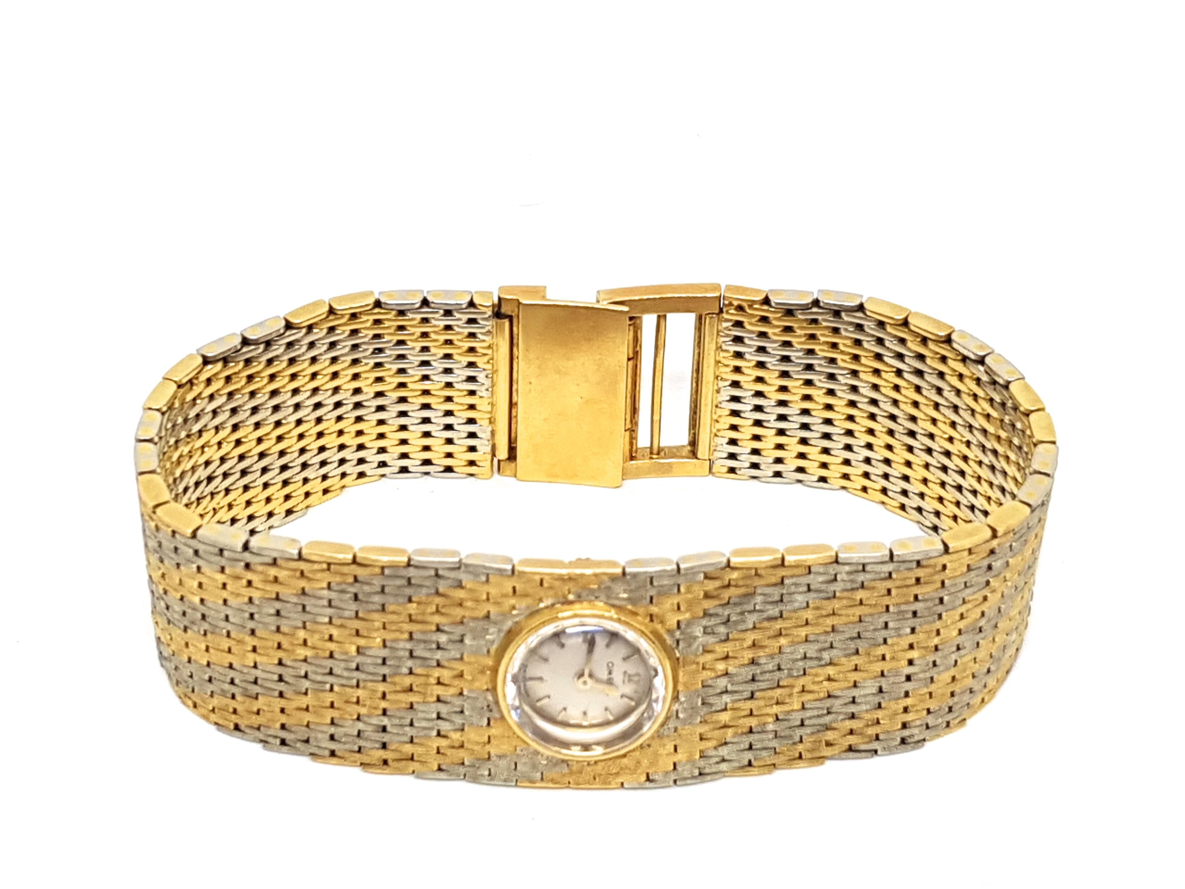 Women's Omega Vintage 18 Karat Yellow White Gold Classic Wide Bracelet Manual Watch