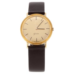Omega Vintage 18k Gelbgold Geneve Uhr mit Lederband Kaliber 620