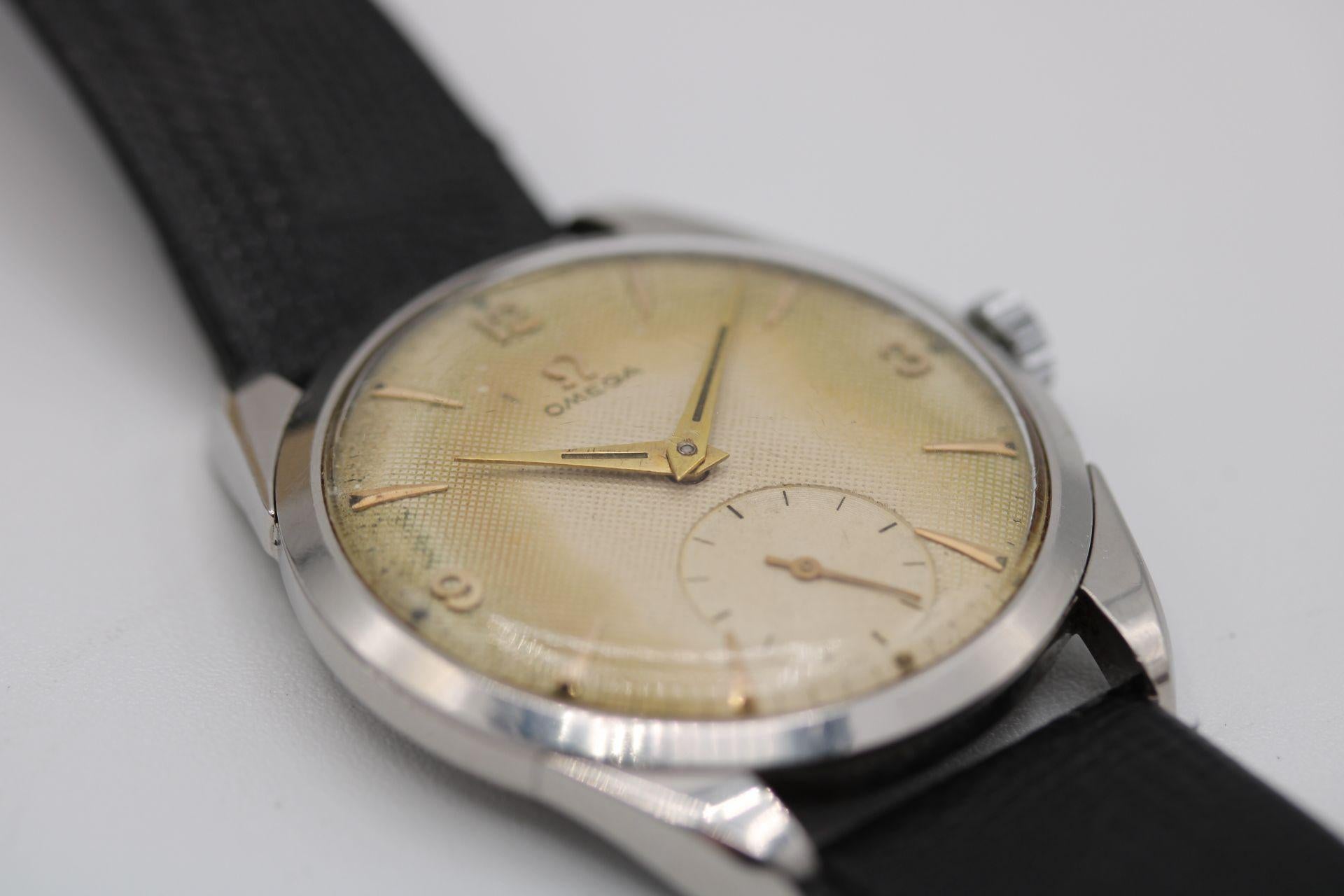 Watch: Omega Vintage 2791 c.1950s Honeycomb Dial
Stock Number: CHW5118
Price: £1,095.00

We are delighted to offer to our clients this vintage delight from the 1950s offered offered on its own in addition to our 12-month warranty. 

This vintage