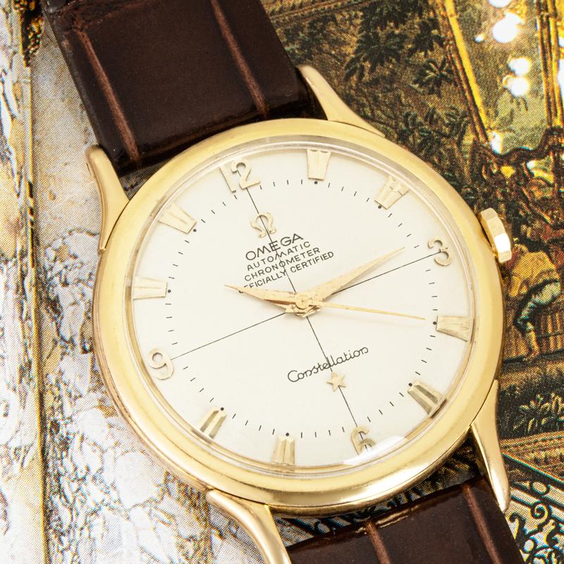 Omega Vintage Constellation Automatic 18k Yellow Gold 35mm For Sale 1