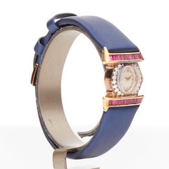 OMEGA Vintage Diamant-Rubin-Blau Satin-Cocktailuhr