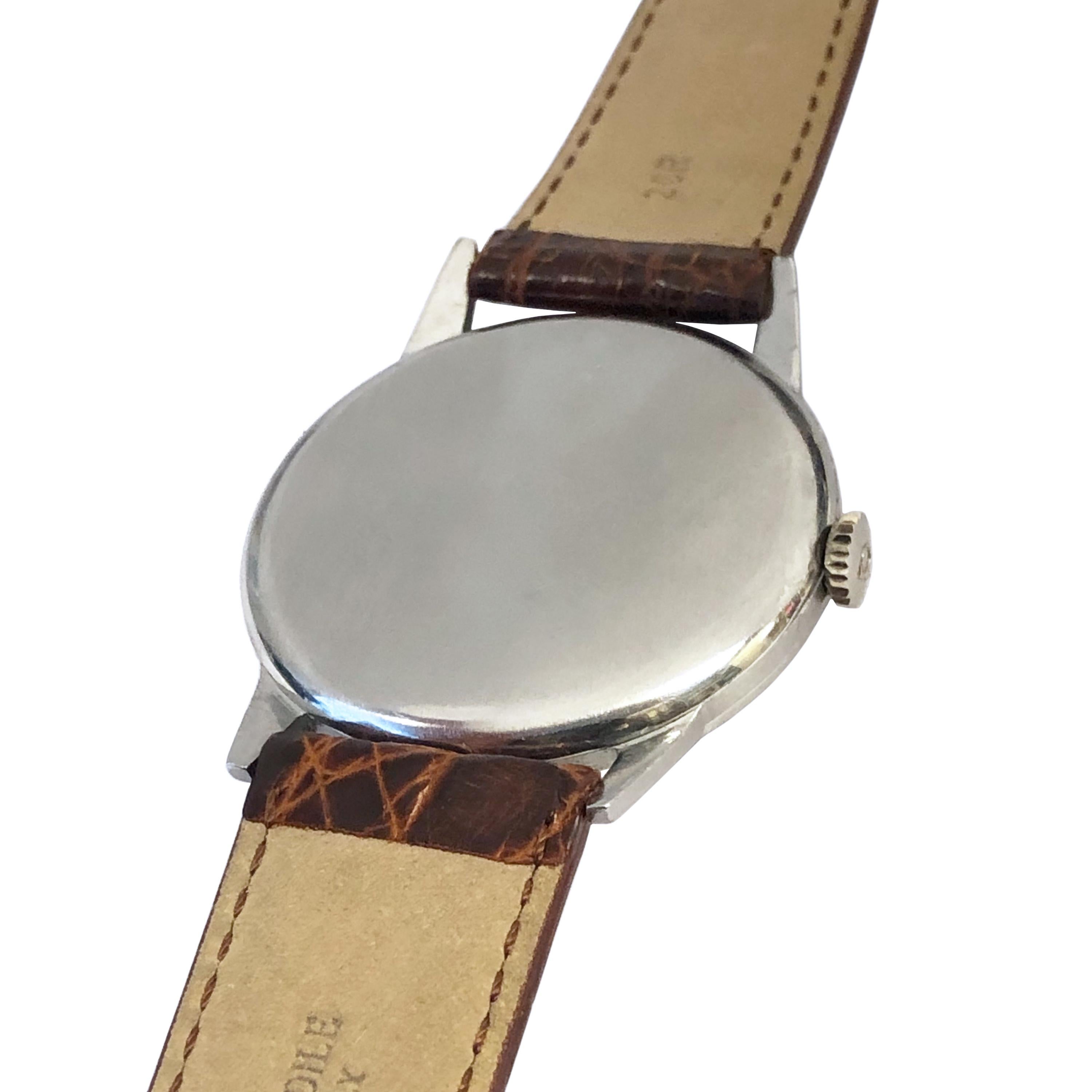 Women's or Men's Omega Vintage Large Steel Mechanical Wristwatch