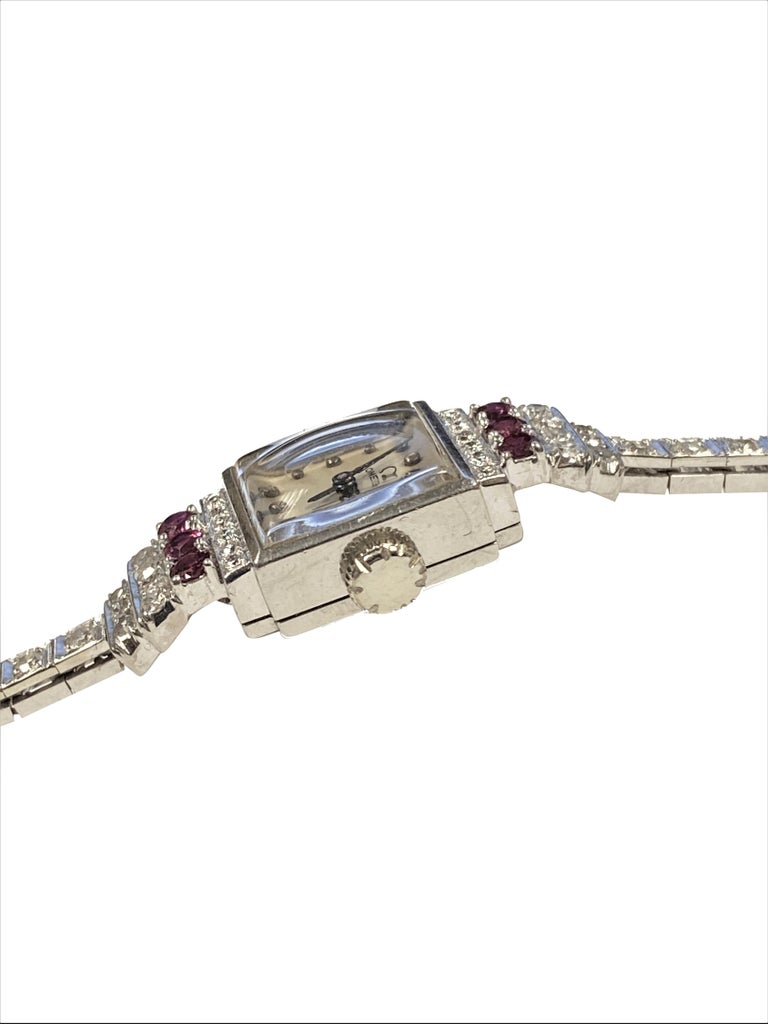 Omega Vintage Platinum Diamonds and Rubies Ladies Mechanical Wrist ...