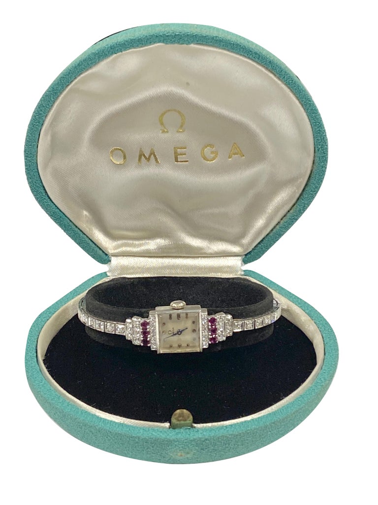 Omega Vintage Platinum Diamonds and Rubies Ladies Mechanical Wrist ...